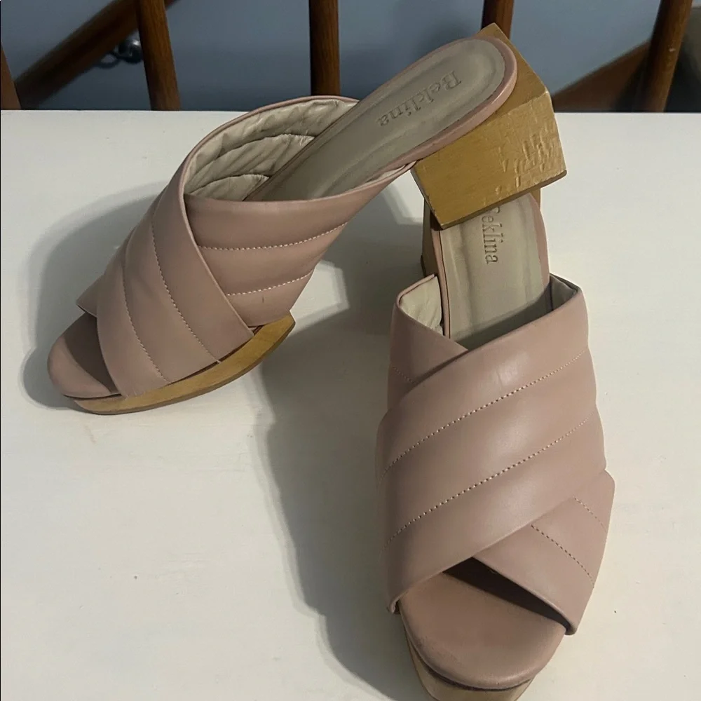 Beklina Matisse block criss cross slides in nude